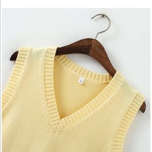 Yellow Knitted Cotton V-Neck Sweater Vest